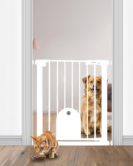 Secure Walk Thru Narrow Baby Gate with Cat Door