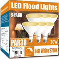 Par38 LED Flood Light Bulbs Outdoor 6 Pack - Dimmable Soft White 2700K