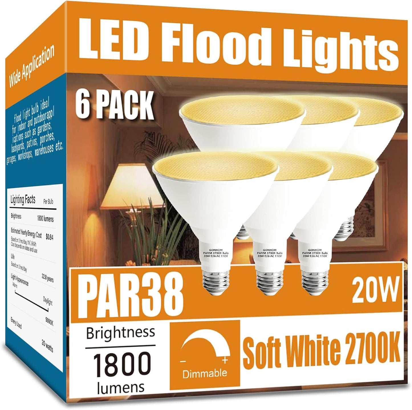 Par38 LED Flood Light Bulbs Outdoor 6 Pack for Gardens and More