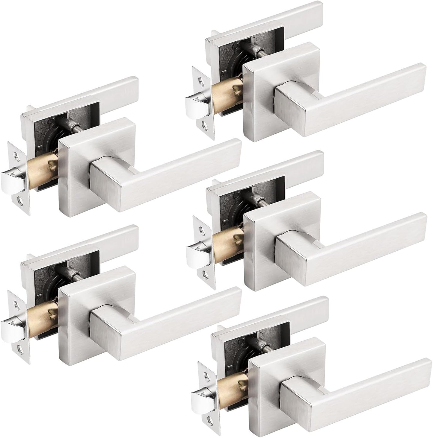 Gobrico Satin Nickel Square Door Levers for Interior Passage