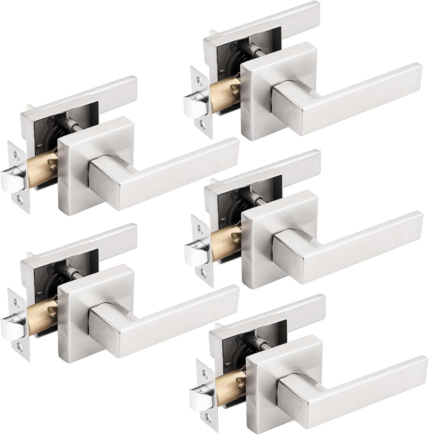 Gobrico Satin Nickel Square Door Levers for Interior Passage
