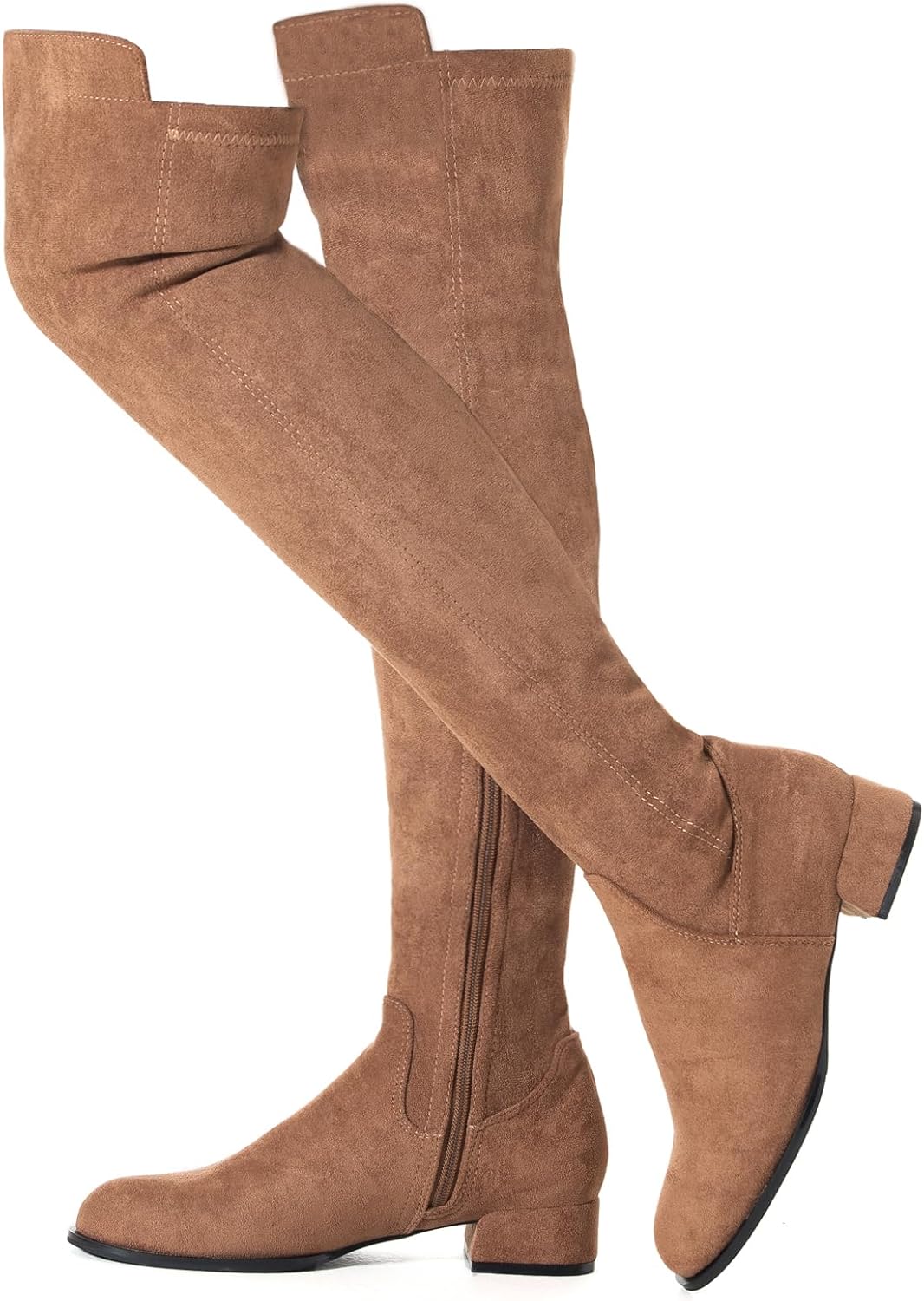 Over the Knee Boots for Women in Black Suede with Block Heel