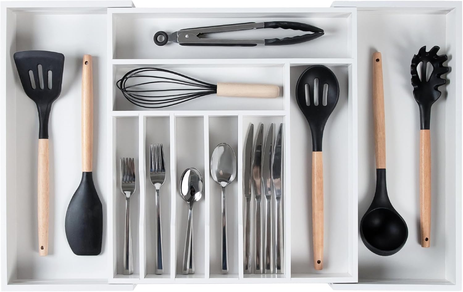 Premium Bamboo Flatware Organizer for Kitchen Drawers, Expandable