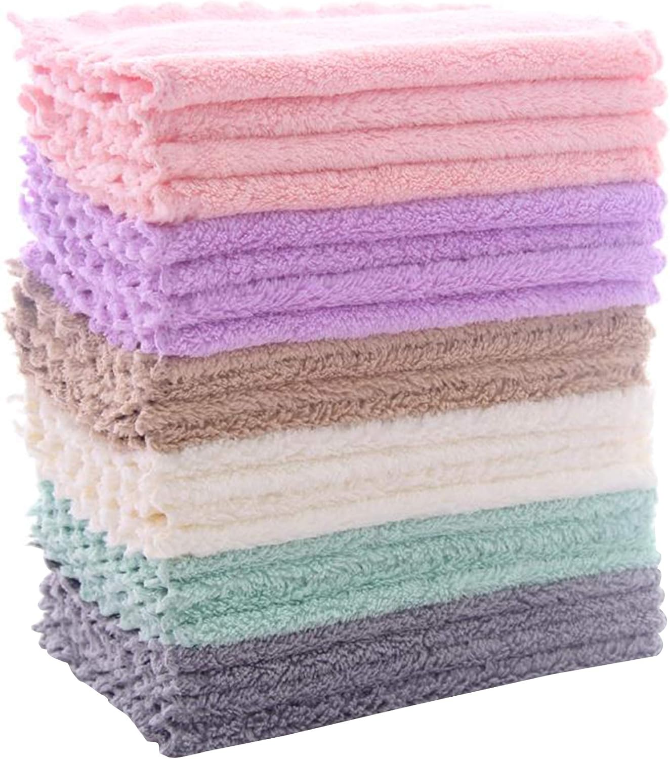 Non-shedding Coral Fleece Dishcloths - Super Absorbent & Reusable - 24 Pack