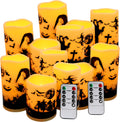 Halloween Ink Painting Extra Large Flameless LED Candles - Spooky Set