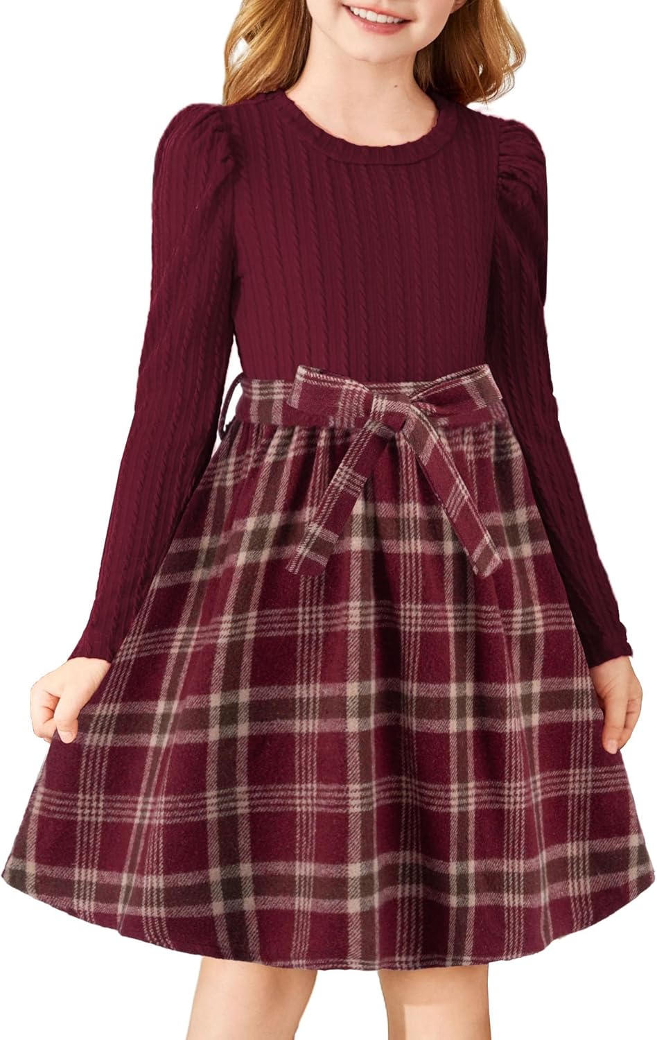 Arshiner Girls Dresses Puff Long Sleeve Stylish Holiday Dress