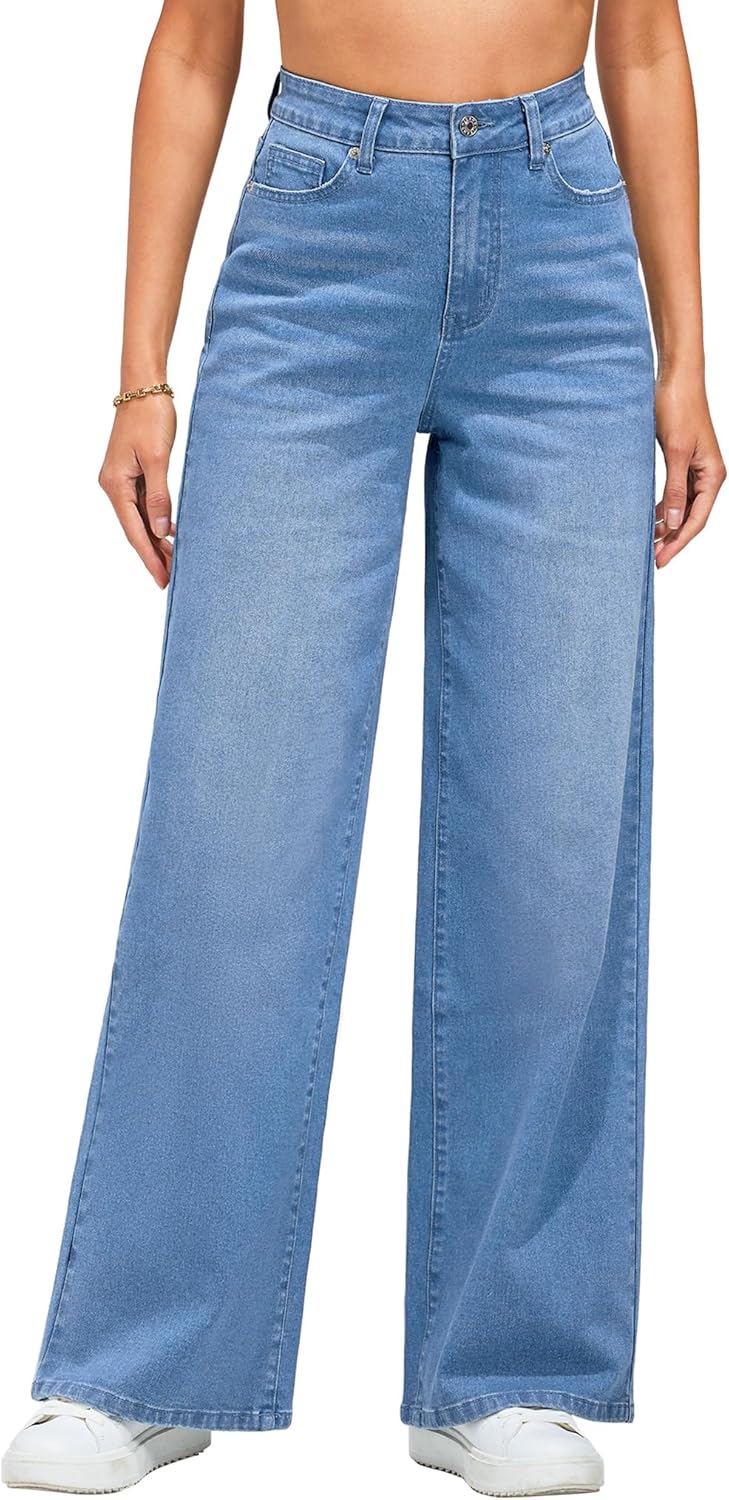 Wide Leg Jeans for Women High Waisted Stretchy Denim Fashion