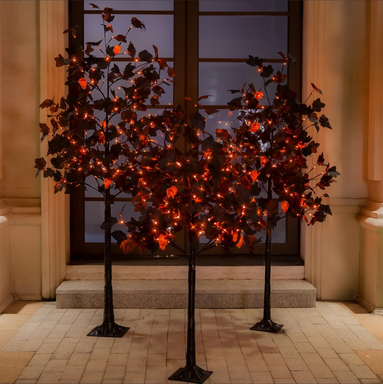 Halloween Decor Set with Black Maple Trees and LED Lights