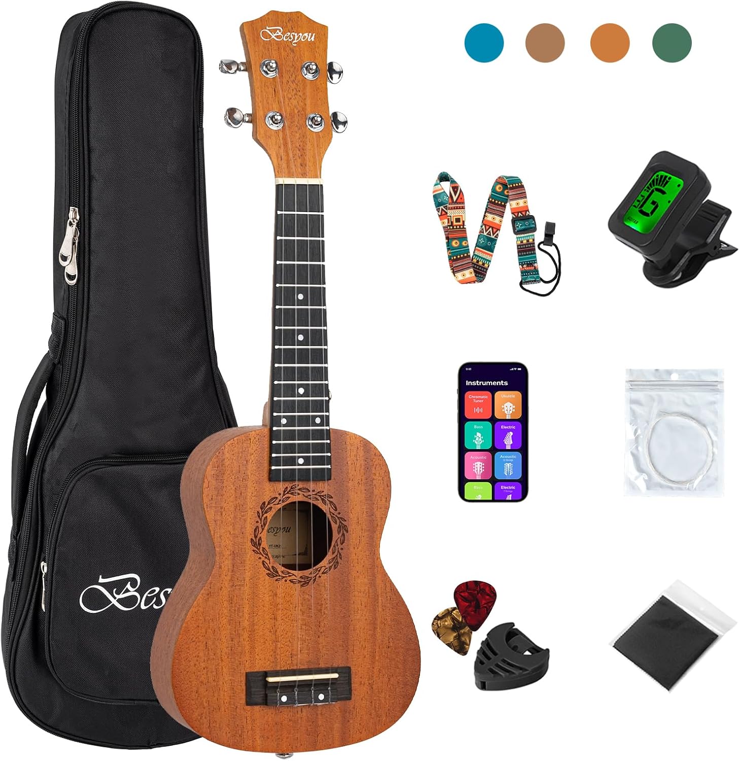 21 Inch Soprano Ukulele Kit for Beginners with Accessories
