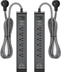 Surge Protector Power Strip 6 Outlets 4 USB Ports - Slim 2-Pack