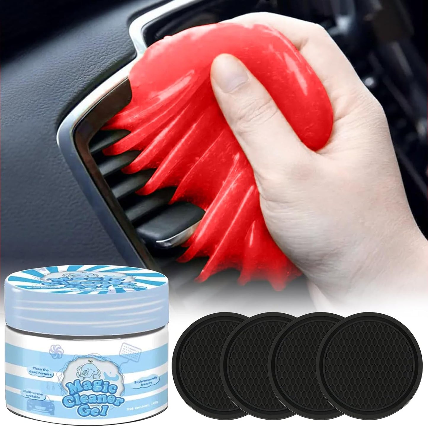 Automotive Cleaning Bundle: Gel & Coasters - Rose Red