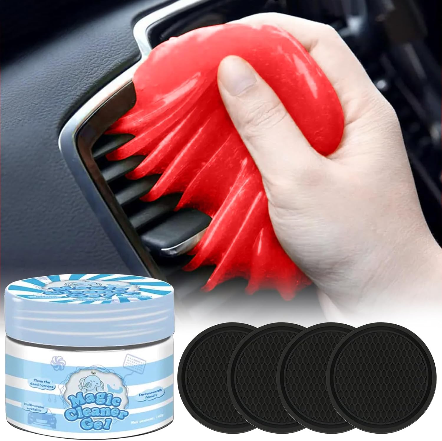 Automotive Cleaning Bundle: Gel & Coasters - Rose Red