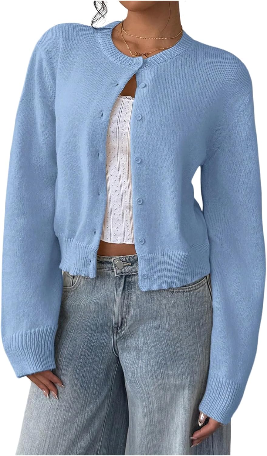 SOLY HUX Women's Button Down Long Sleeve Crop Cardigan Sweater