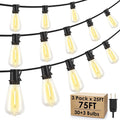75FT Outdoor String Lights 3-Pack - Dimmable Warm Glow