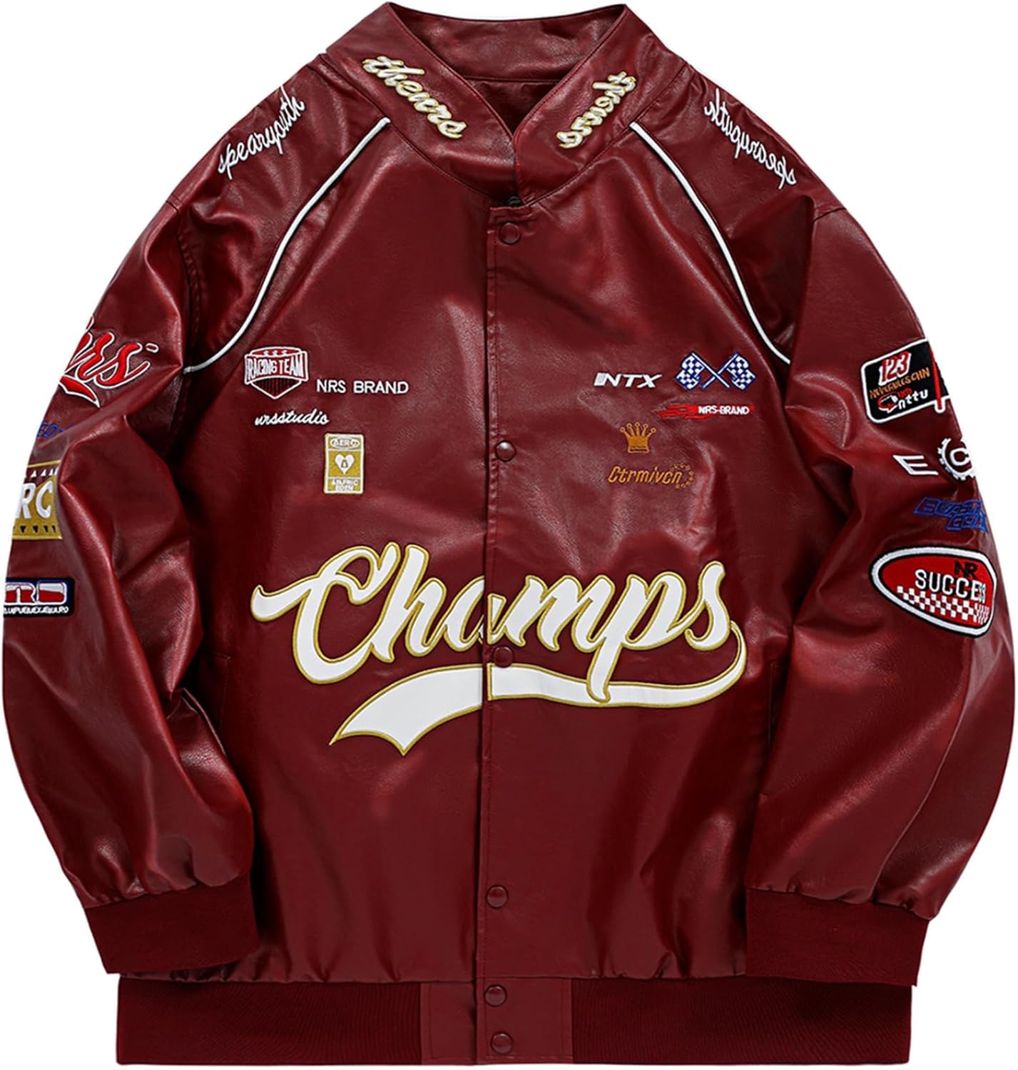 Faux Leather Racing Jacket for Unisex Streetwear Style