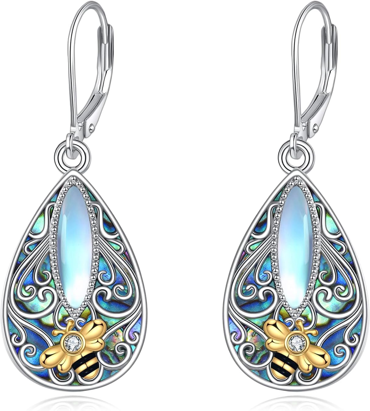 Dragonfly Filigree Earrings in Sterling Silver with Abalone Shell