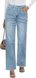Straight Leg Jeans for Women High Waisted - Frayed Raw Hem 31in