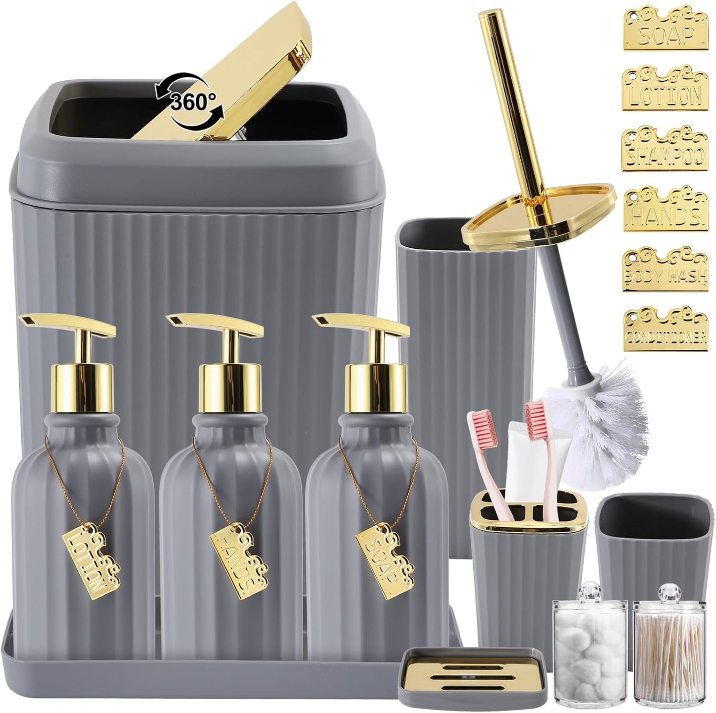 17PCS Bathroom Accessory Set for Stylish Grey Bathroom Decor