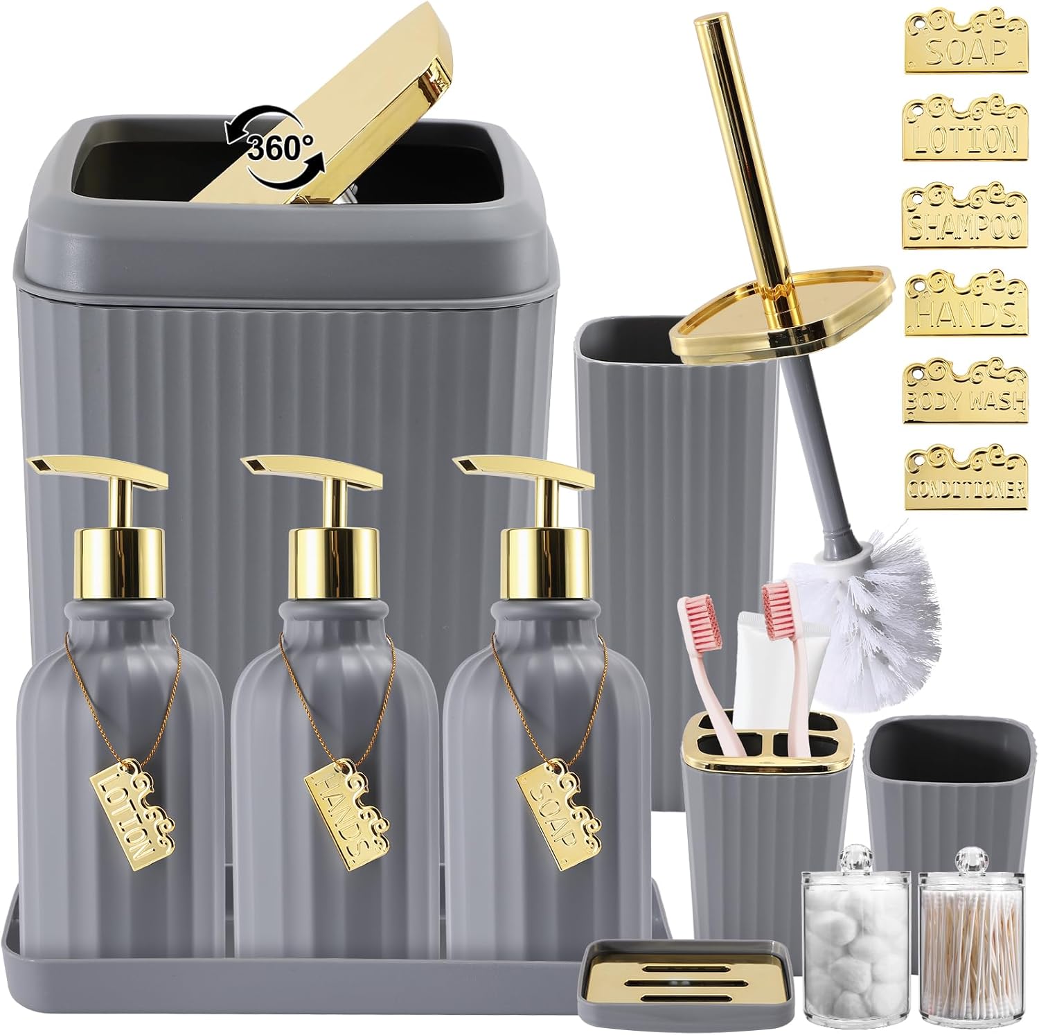 17PCS Bathroom Accessory Set for Stylish Grey Bathroom Decor
