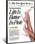 Trendy Baby Pink Newspaper Wall Art Poster 24x36in Framed - Bold Pink