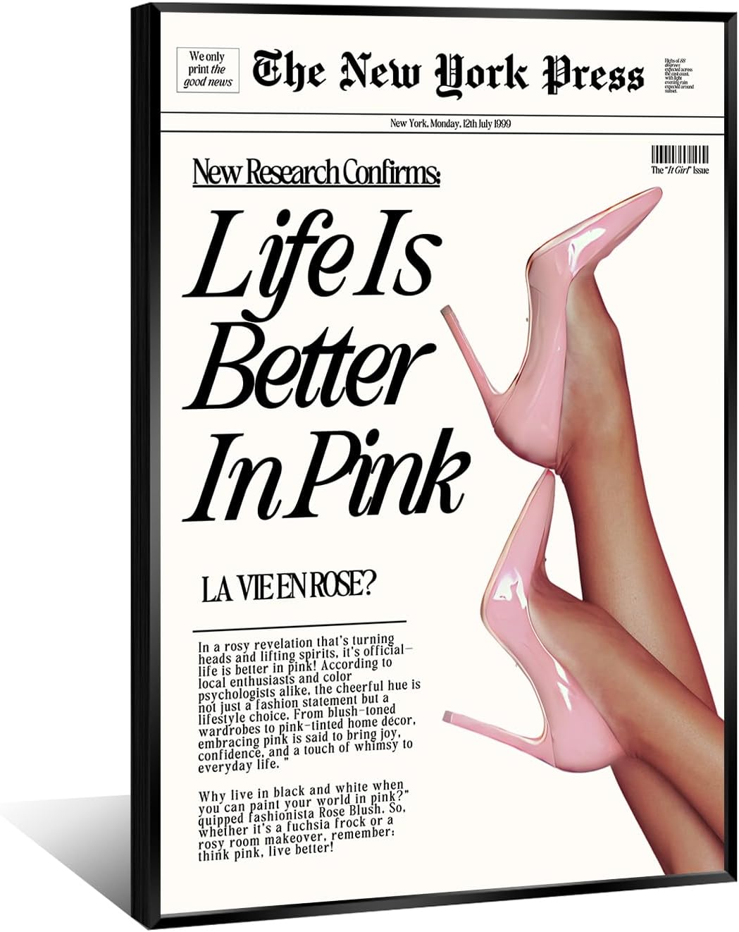 Trendy Baby Pink Newspaper Wall Art for Cool Girl Room Decor