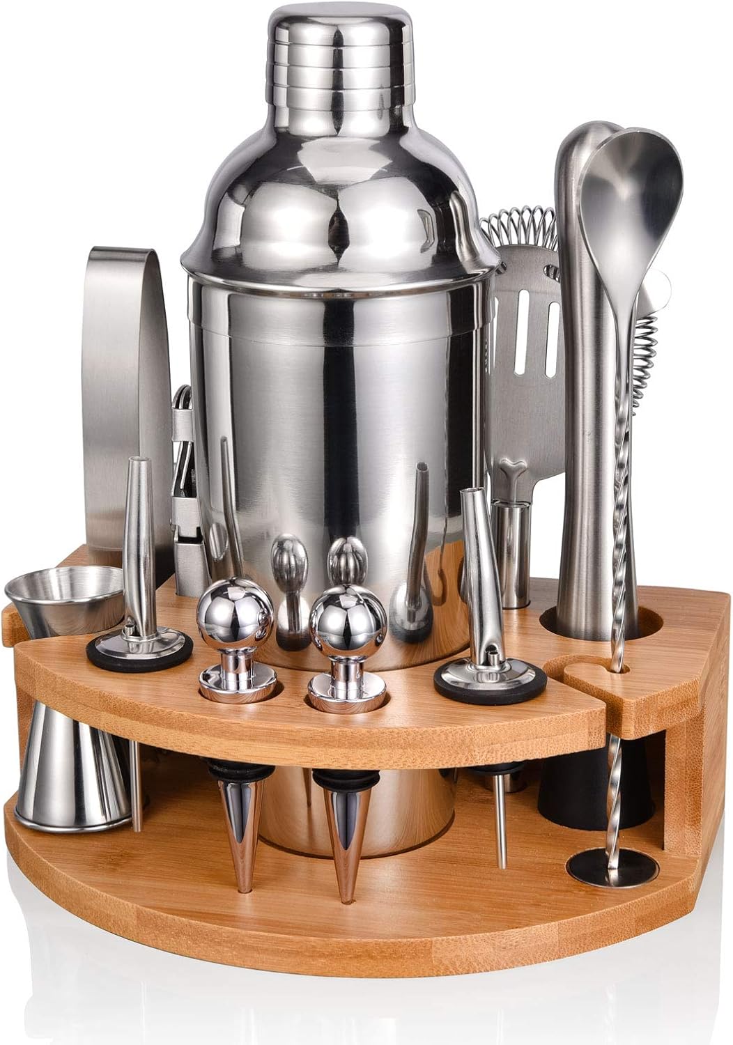 Esmula Bartender Kit: Stylish Stand, 12pc Set, 25oz Shaker, Stainless Steel Bar Tools