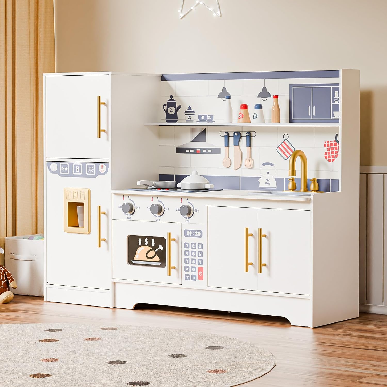 Kids Wooden Play Kitchen Set for Creative Pretend Cooking Fun