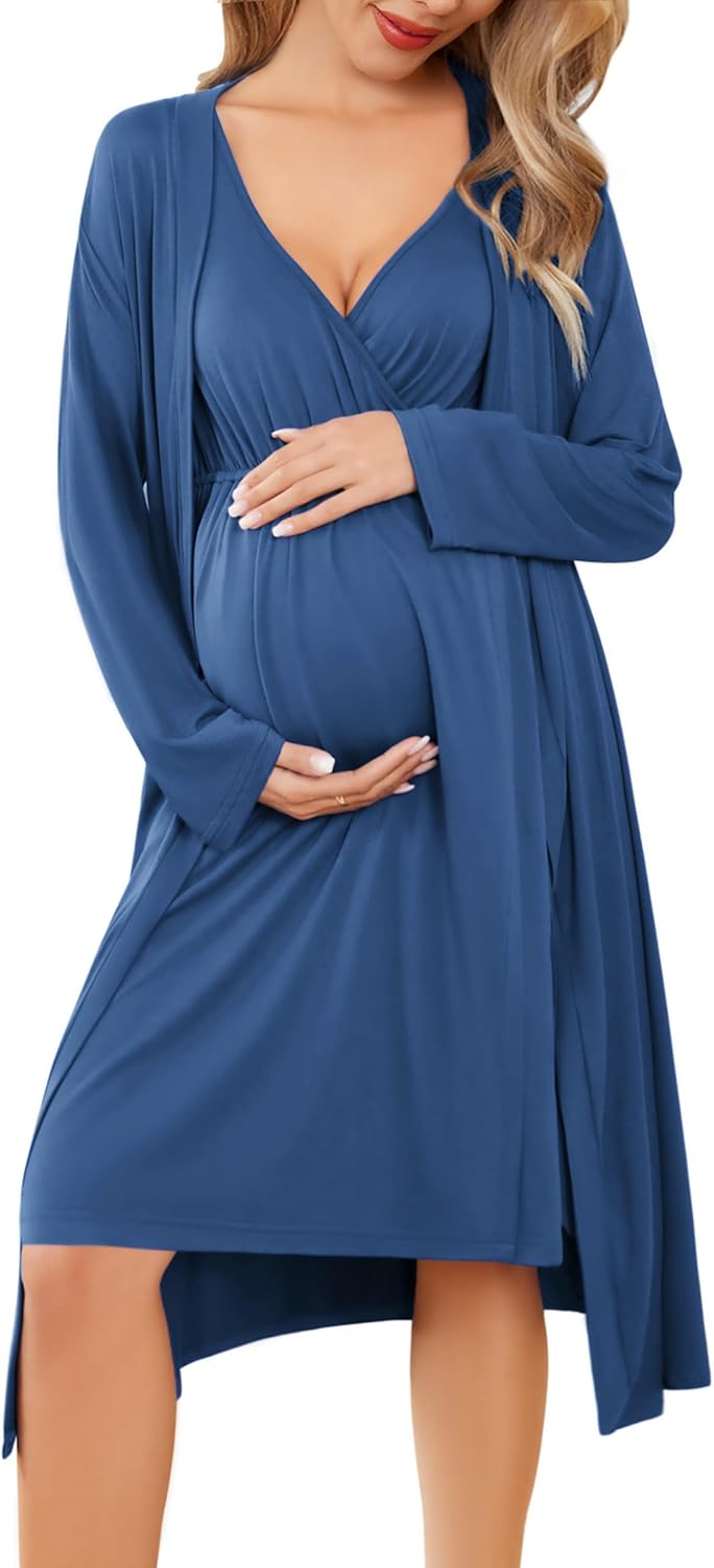 Ekouaer Maternity Nursing Gown and Robe Set for Moms