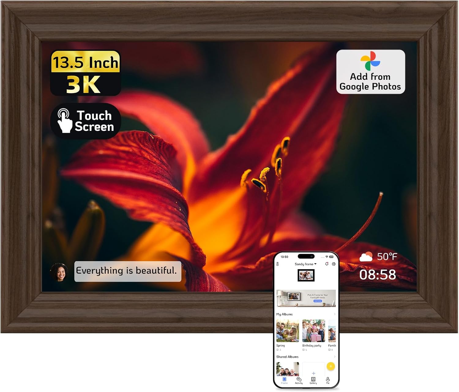 NexFoto 13.5 Inch Touchscreen Digital Picture Frame with 3K Display