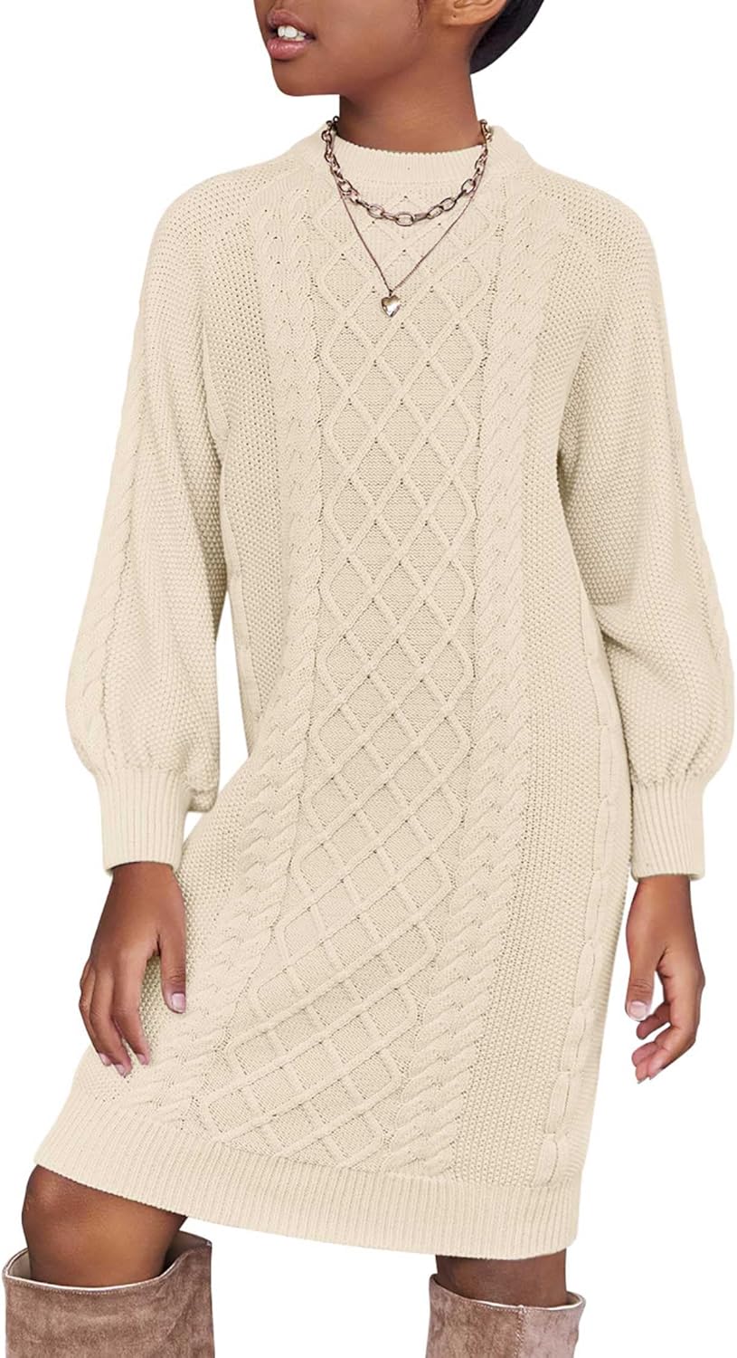 Arshiner Girl's Sweater Dress Puff Long Sleeve Casual Knit Dress