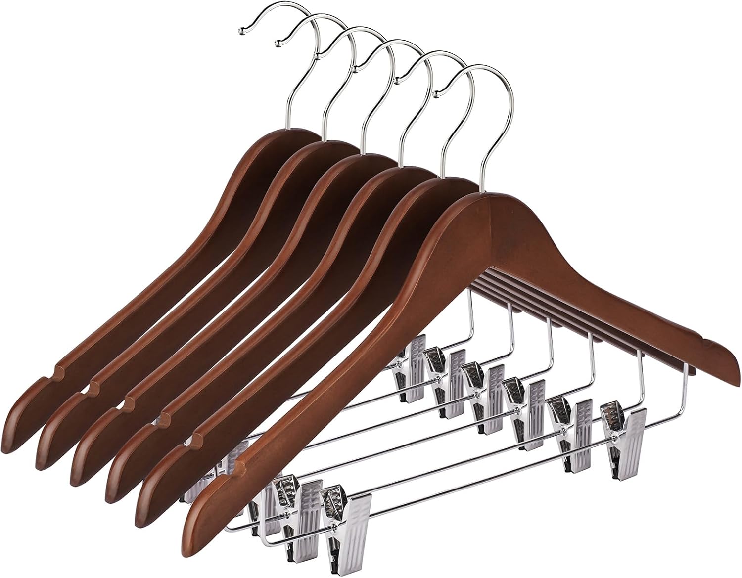 Wooden Hangers with Clips for Pants and Skirts - 24 Pack