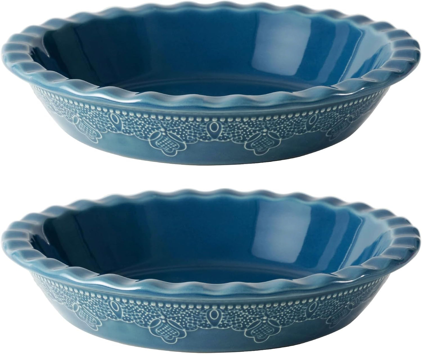 Fun Elements 9 Inch Ceramic Pie Dish with Lace Emboss Design