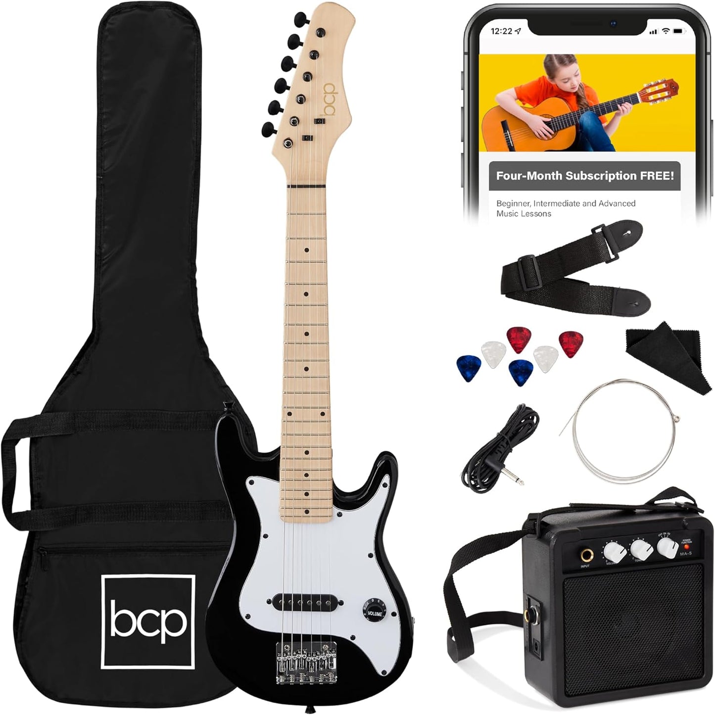 30in Electric Guitar Starter Kit - Amplifier, Strap, Gig Bag - Black