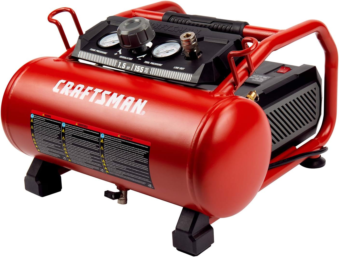 Powerful & Portable 3 Gal Air Compressor, 155 Psi, Oil-Free -Red