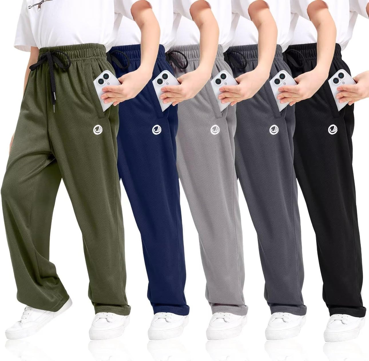 Boys Sweatpants with Zip Pockets 5 Pack Athletic Joggers
