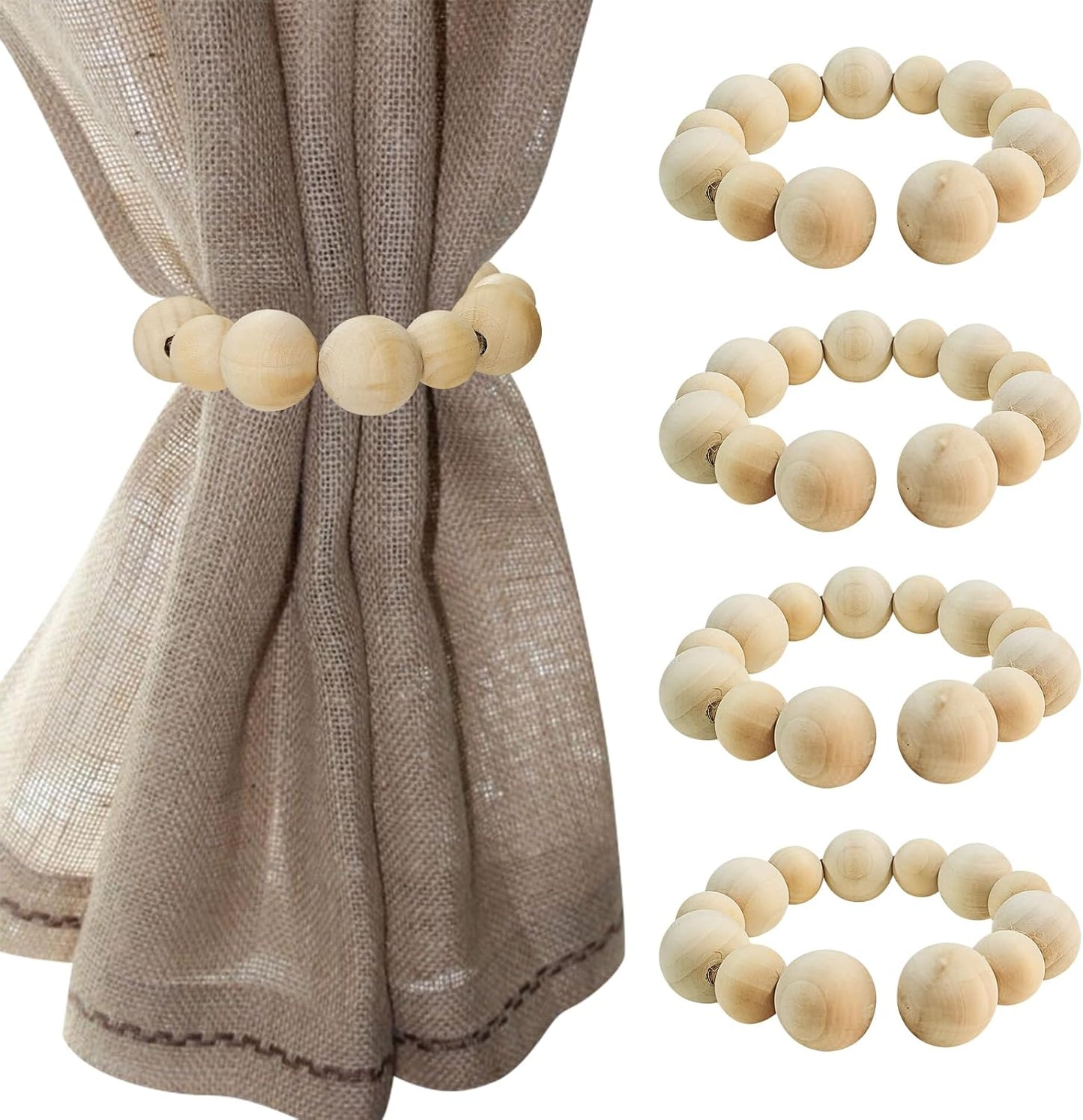 Boho Wood Bead Curtain Holdbacks - Farmhouse Chic