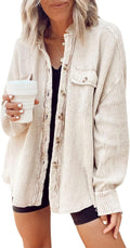 Women's Loose Fit Waffle Knit Batwing Sleeve Button Down Shacket