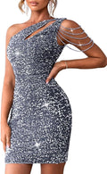 Sequin Velvet One-Shoulder Prom Dress - Sparkly Short Bodycon Kaei&Shi