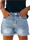 Verdusa Ripped Distressed Skinny Denim Shorts - Flattering Stretch