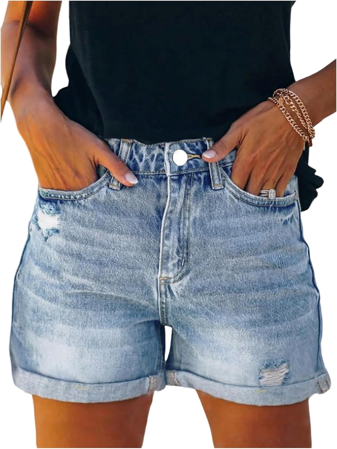 Ripped Distressed Skinny Denim Shorts for Women - Stylish Fit