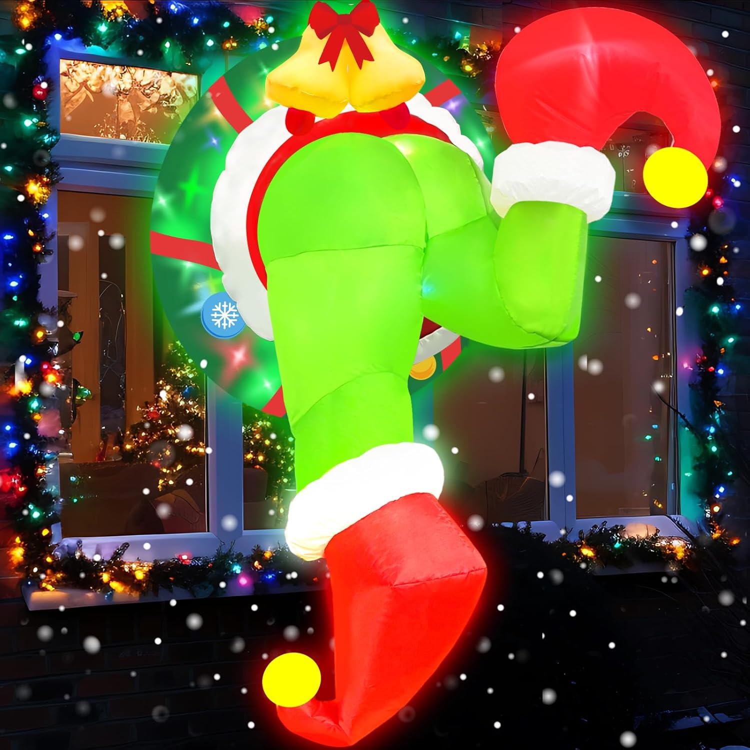 4FT Christmas Inflatable Grinch Wreath with LED Lights for Yard