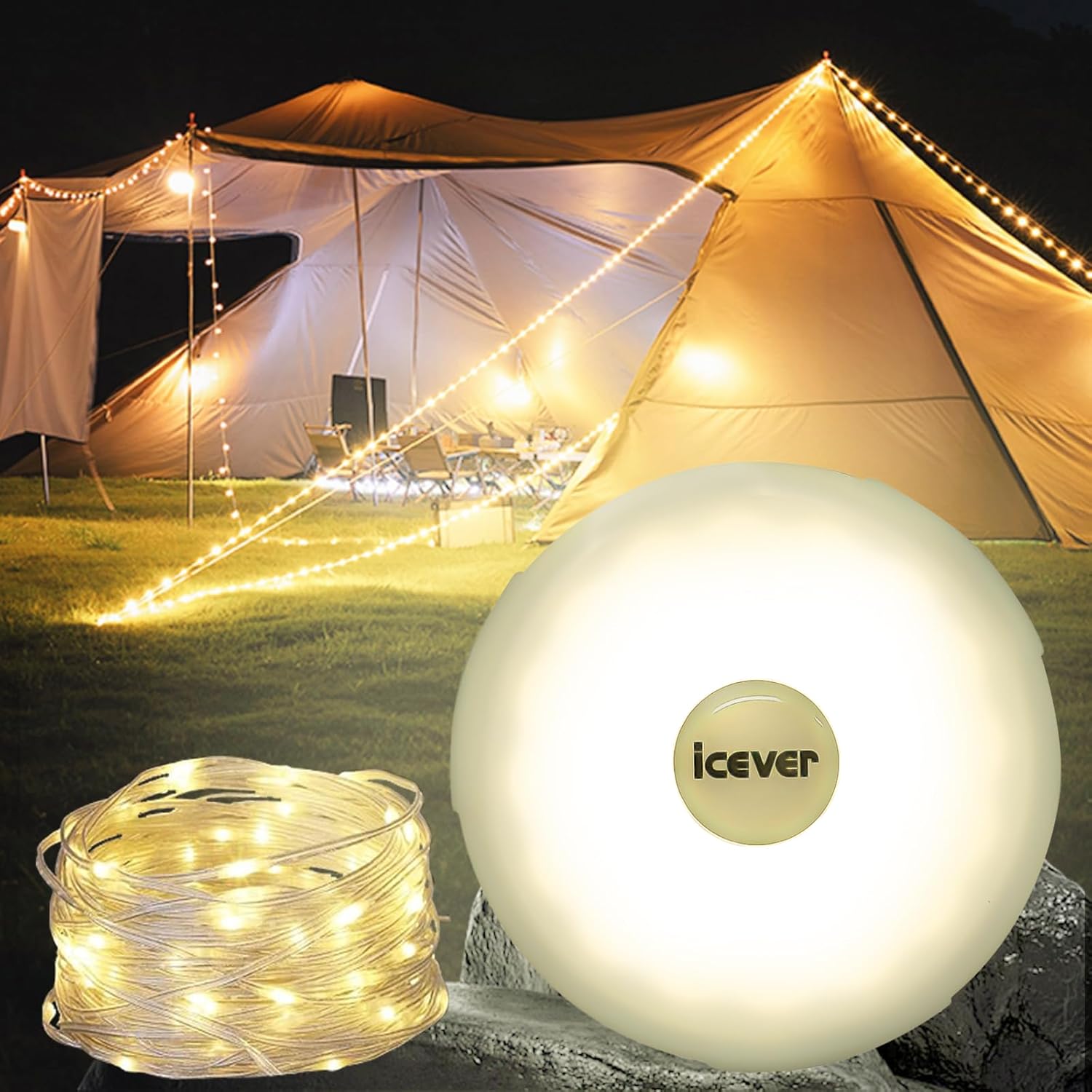 32.8FT Rechargeable Waterproof Camping String Lights