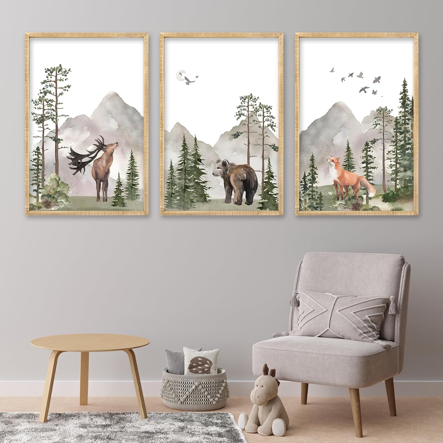 Set Of 3 Wild Woodland Nursery Animals Wall Art Decor