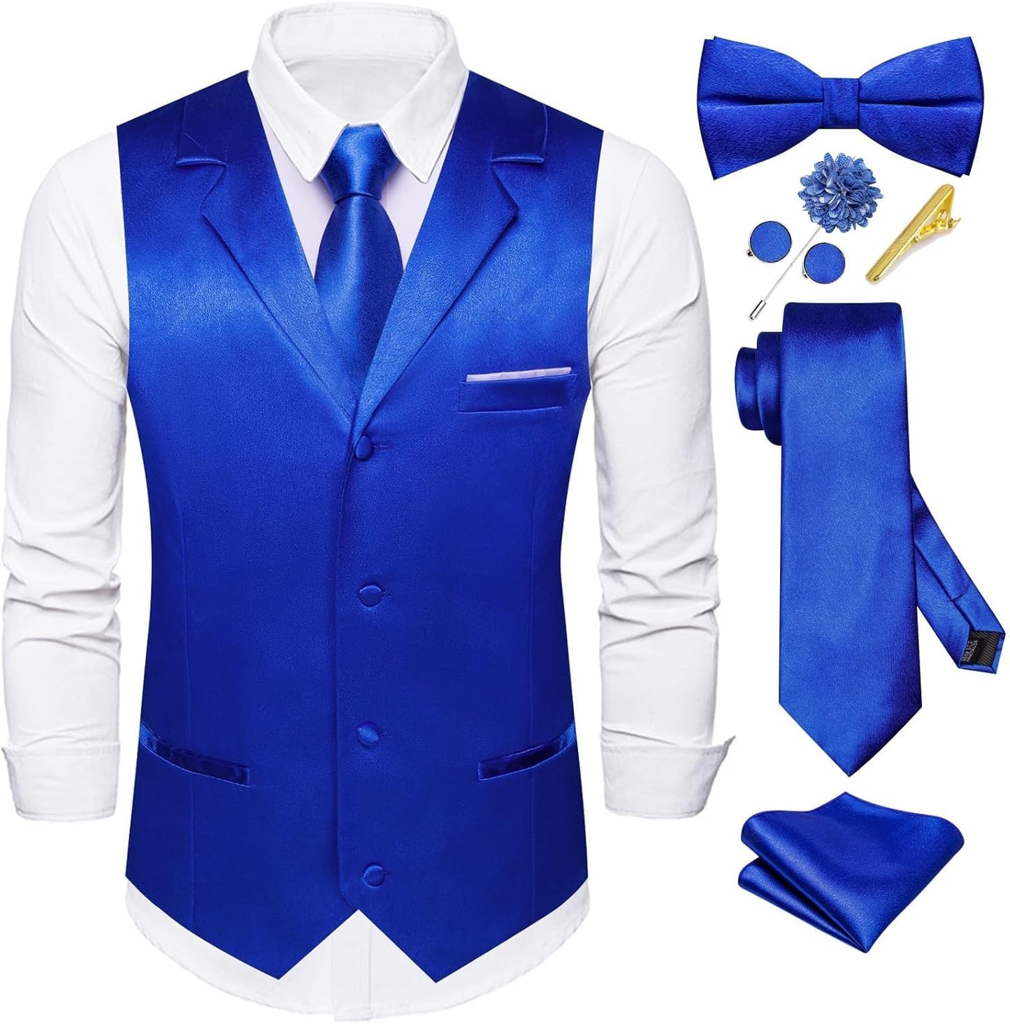 Dubulle Mens Satin Vest and Tie Set for Weddings and Parties