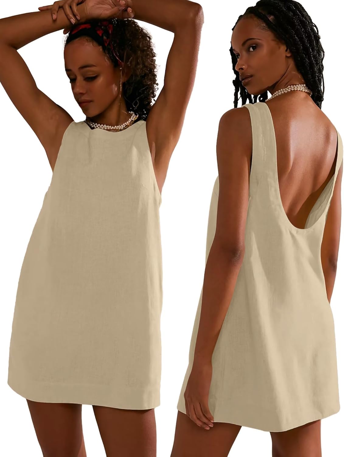 VIUTIL Womens Summer Linen Mini Dress with Pockets for Vacation