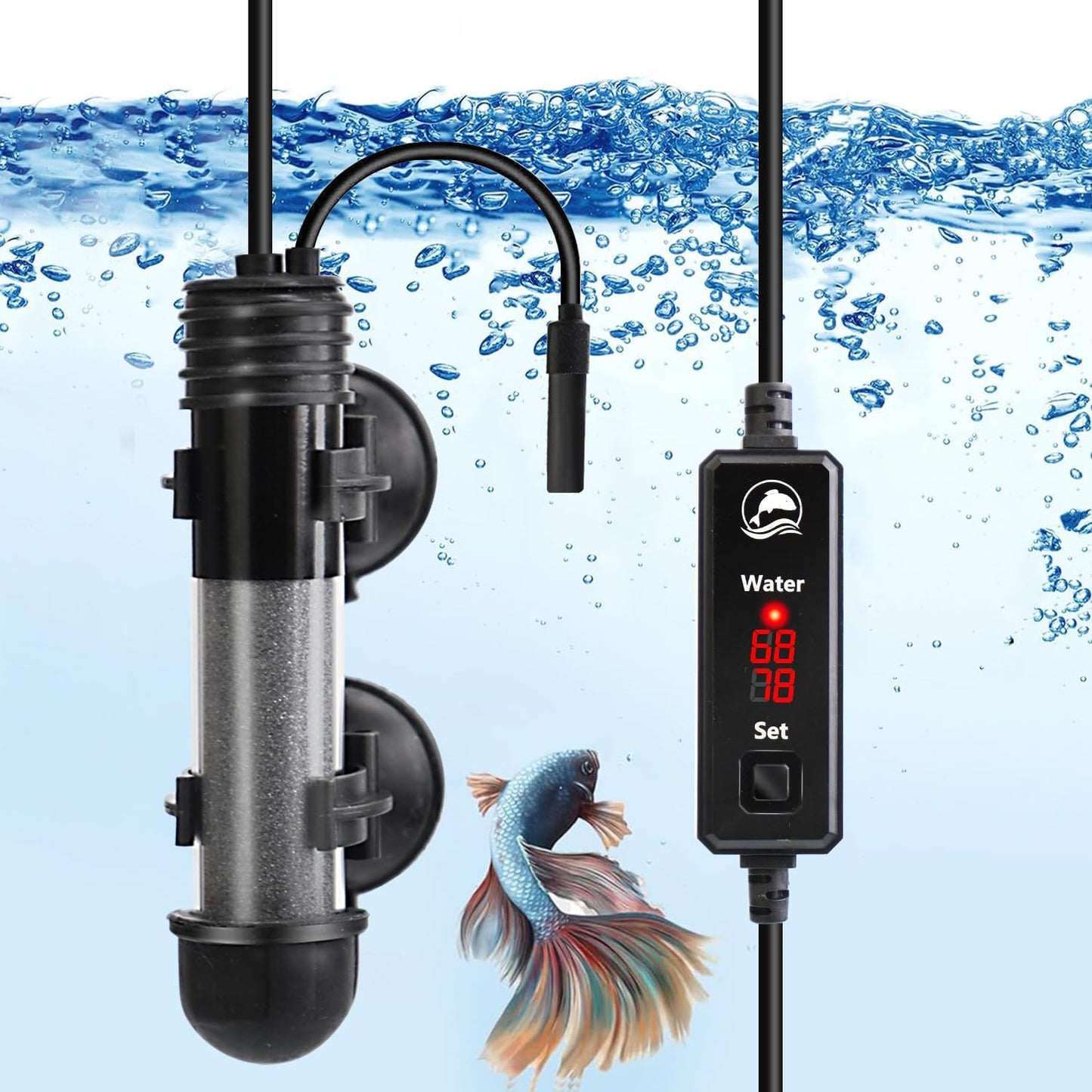 50W Dual Display Mini Heater, Freshwater & Marine, Betta/Turtle Tank