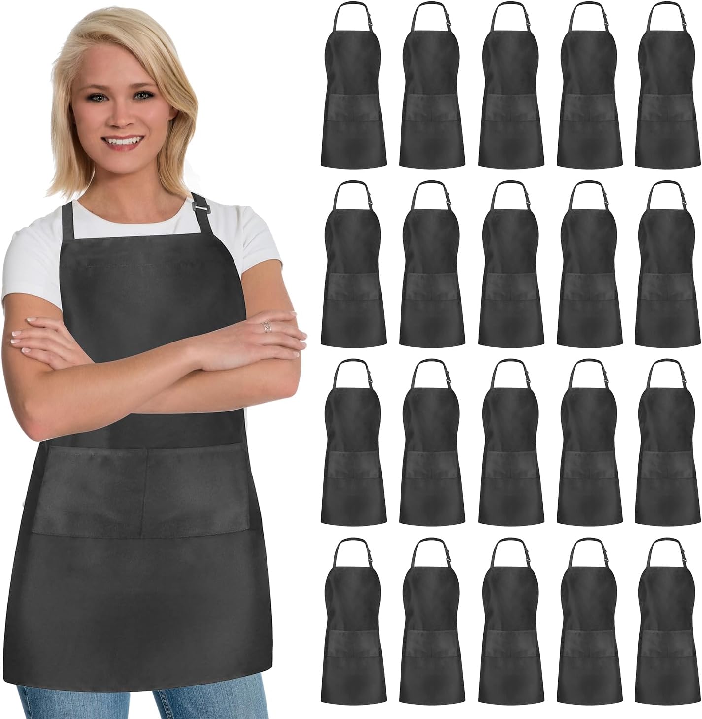 Black Adjustable Chef Aprons for Cooking with Pockets - Bulk Set