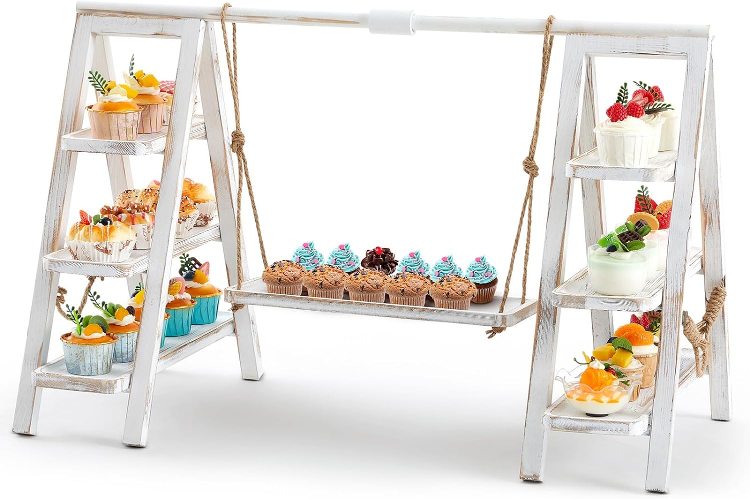 Wooden 3 Tier Swing Cupcake Stand for Parties and Events