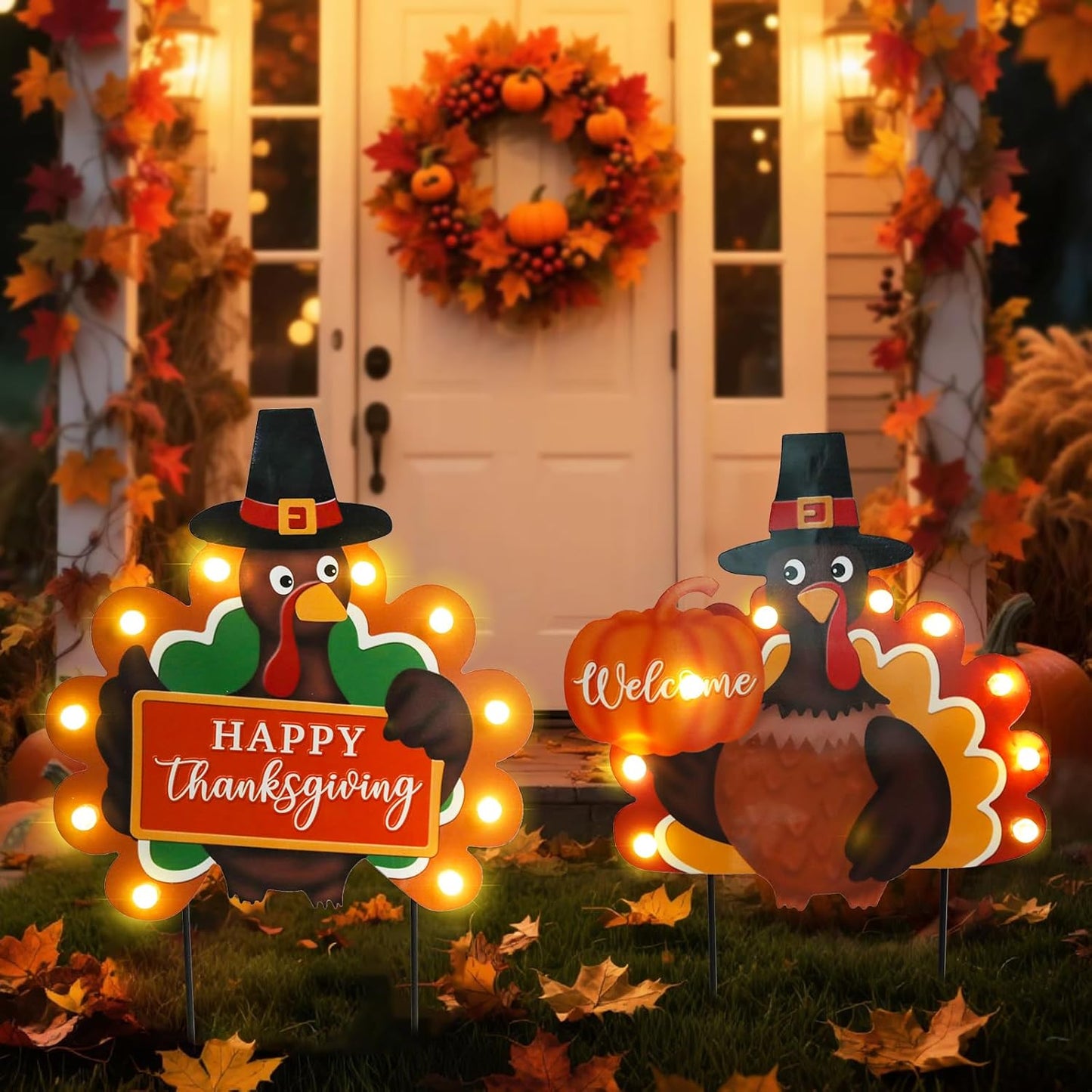 Fall Yard Decor Outdoor Autumn Harvest Garden Stakes with LED Light