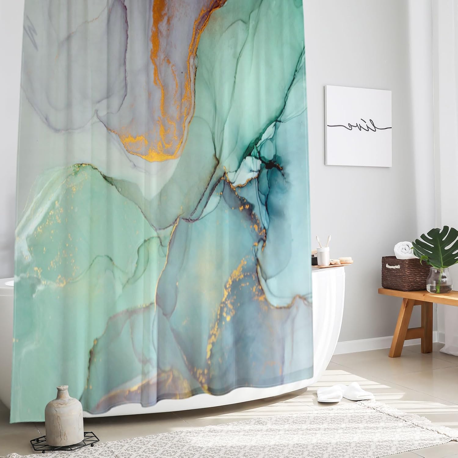 Abstract Marble Waterproof Shower Curtain, Modern Ink Art